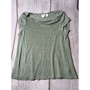 Halston Linen Cowl Neck Top Women XL Sage Green Minimalist Quiet Luxury
